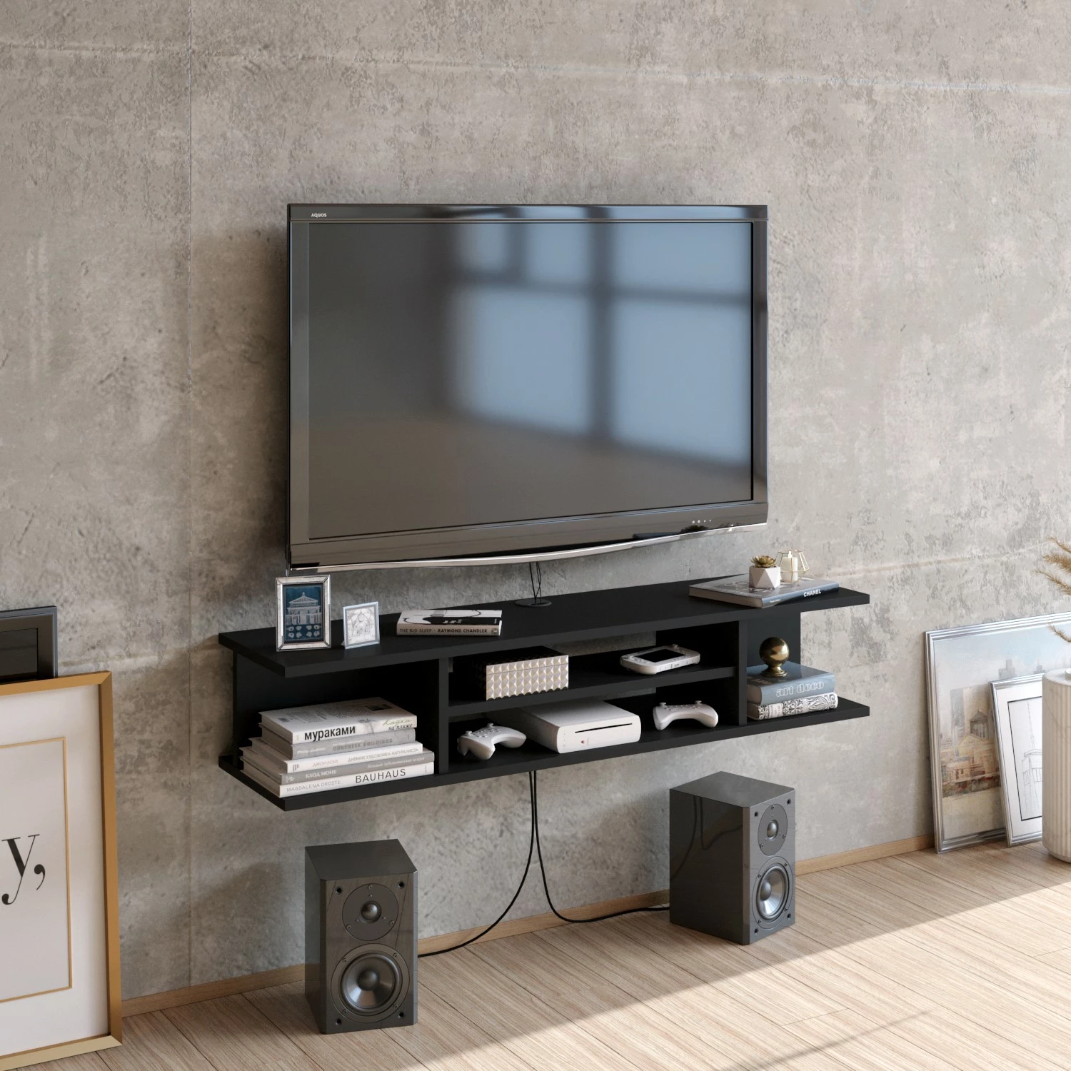 Komodinë TV Skye Decor, Pivot, e zezë