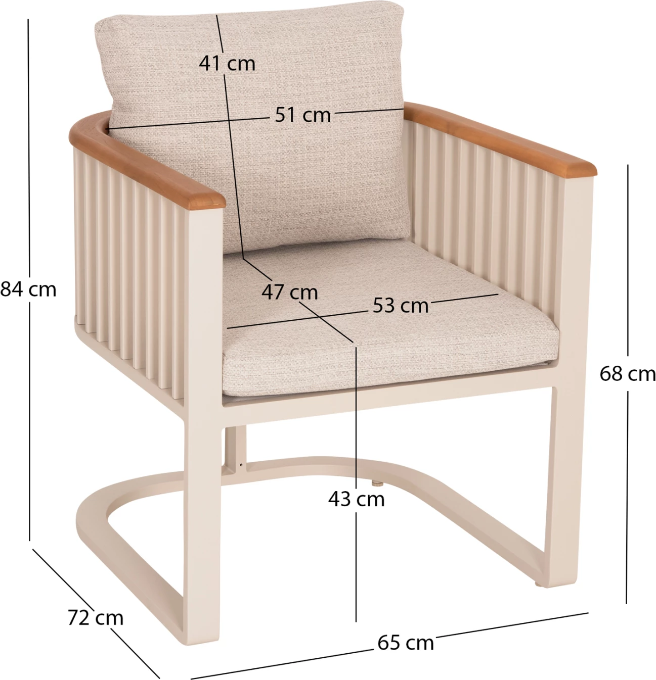 Karrige ngrënie për jashtë, alumini, ngjyrë fildishi, jastëkë bezhë, ETERNITY CD6176.01, 65x72x84cm