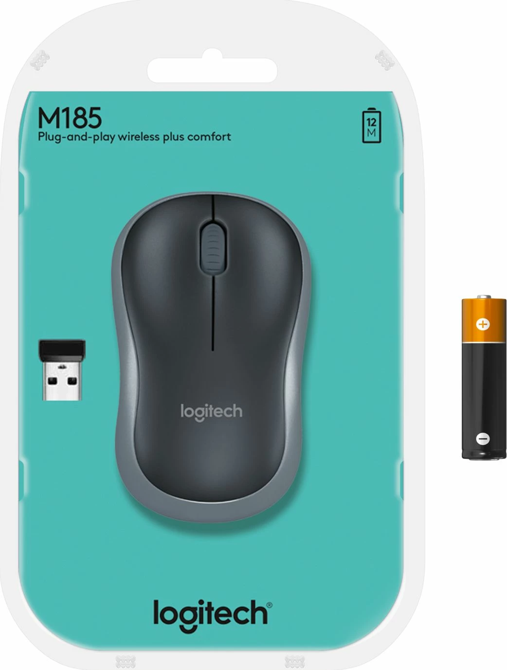 Maus Logitech M185 910-002239, wireless 1000 DPI, USB receiver, 3 butona, zi/kaltër