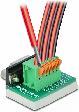 Adapter DeLOCK D-Sub DB9 femër në terminal bllok me push button, vertikal, 1 copë, i gjelbër