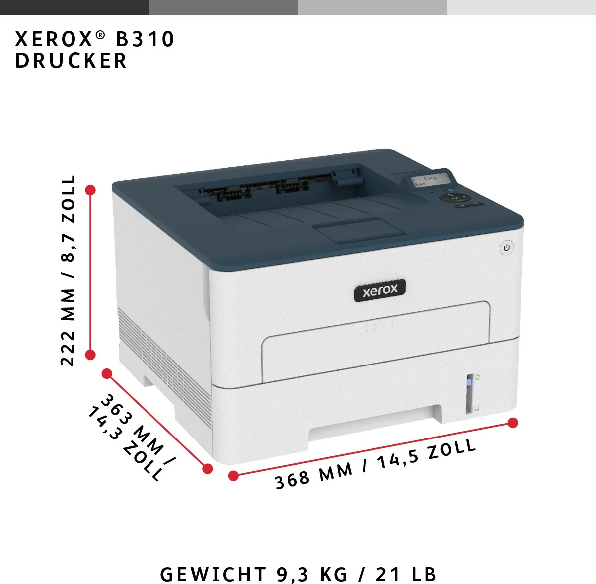 Printer lazer Xerox B310, A4, LAN/WLAN, 40 faqe/min, bardhë/gri