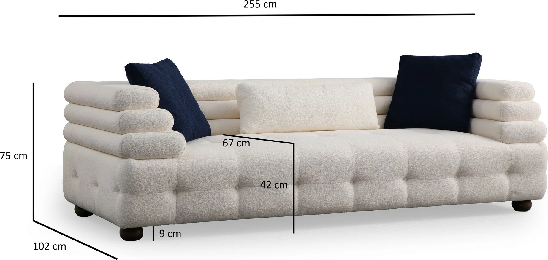 Divan treshe Atelier del Sofa, Boston 3, i bardhë