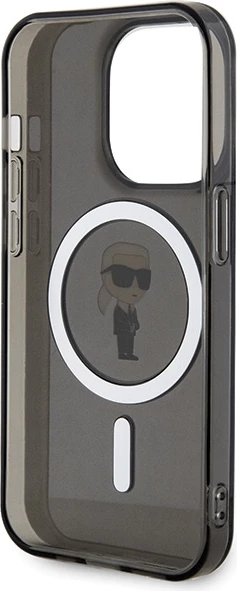 Mbështjellës Karl Lagerfeld IML Ikonik MagSafe për iPhone 15 Pro, i zi