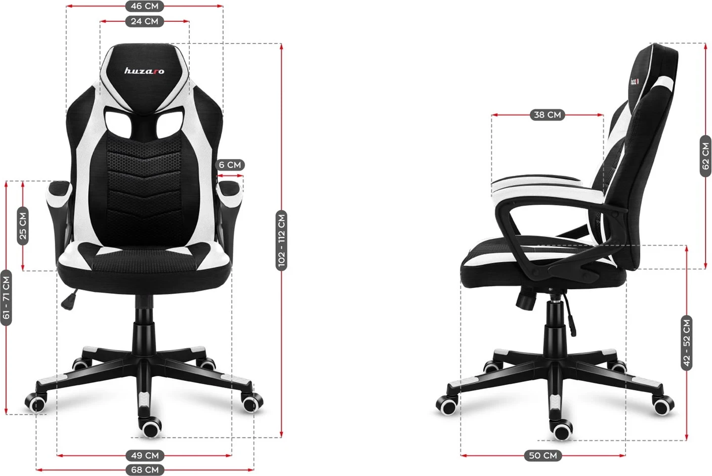 Karrige për gaming Huzaro, Froce 2.5, e zezë/bardhë