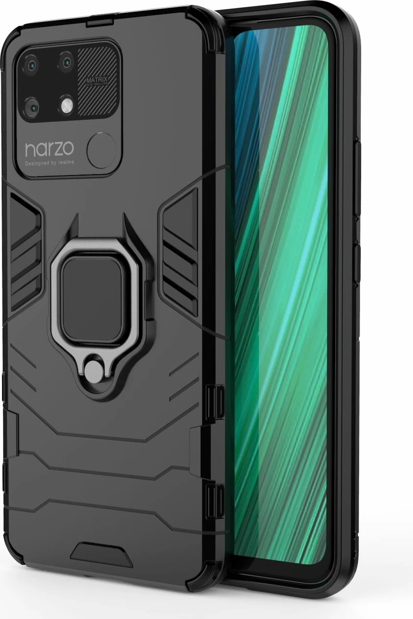 Mbështjellës Hurtel Ring Armor për Realme Narzo 50A, me dorezë magnetike, i zi