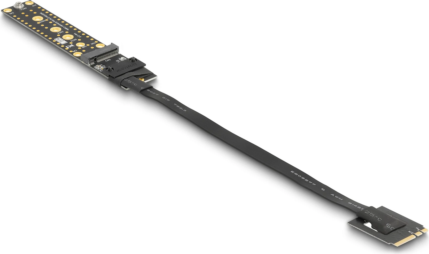 Kartë riser DeLOCK NVMe M.2 Key A+E në Key M, kabllo 20 cm, e zezë