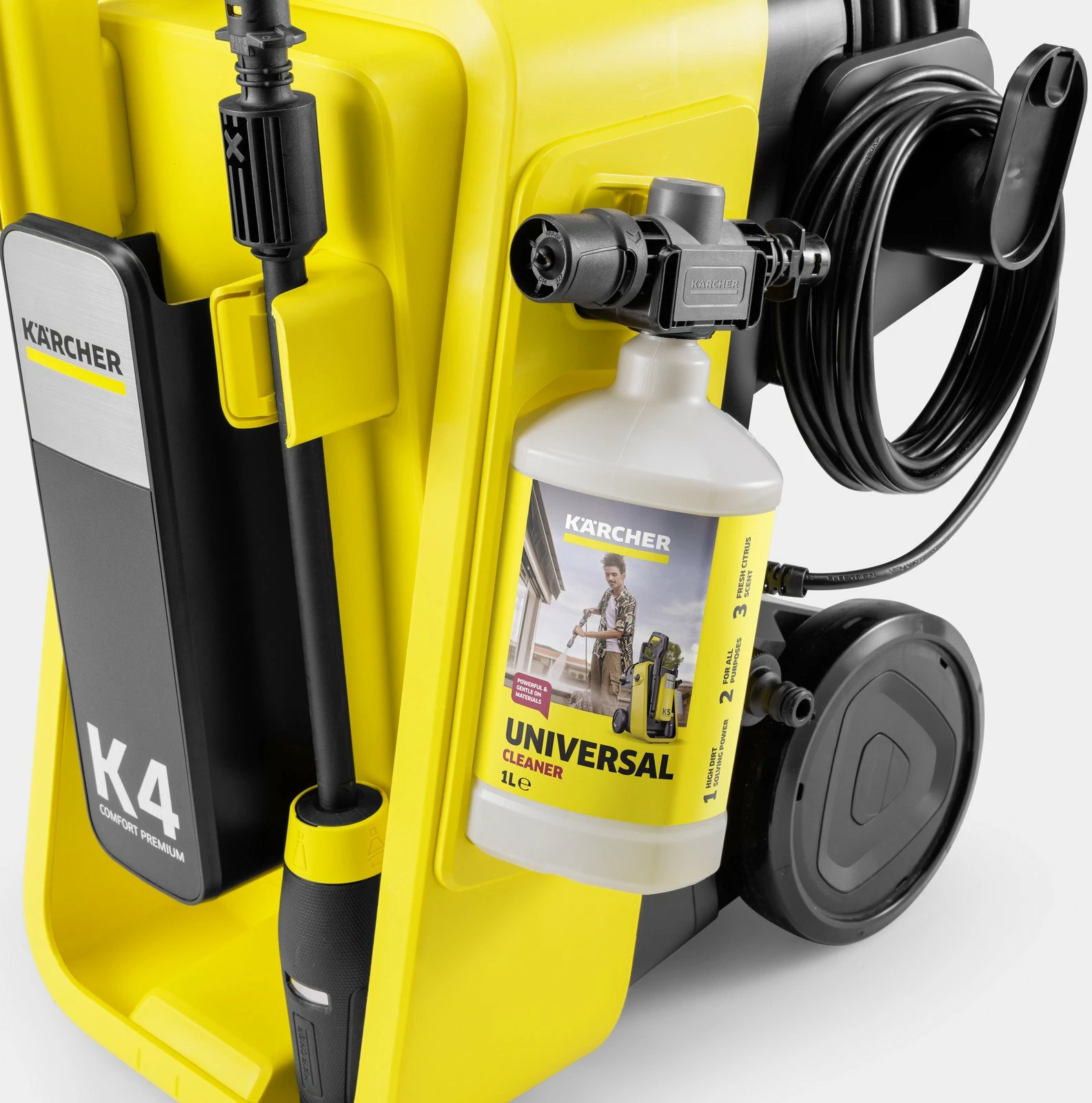 Lavarëse me presion Karcher K 4 Comfort Premium Home 1.324-753.0, 130 bar, 1800 W, 420 l/h, zorrë 8 m, Home Kit, e verdhë/zezë