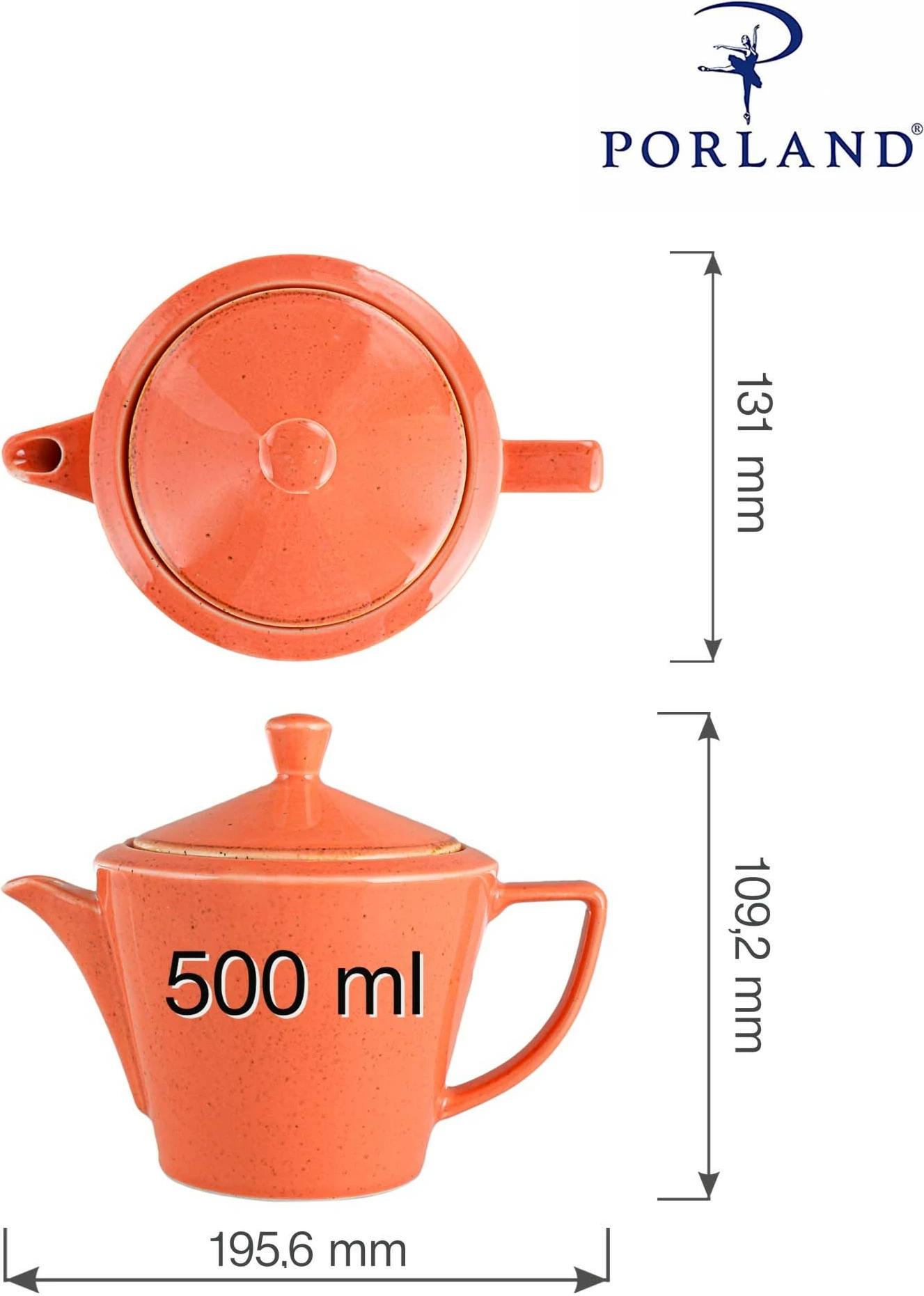 Çajnik Porland Seasons Amber 500 ml, portokalli, set 6 copë