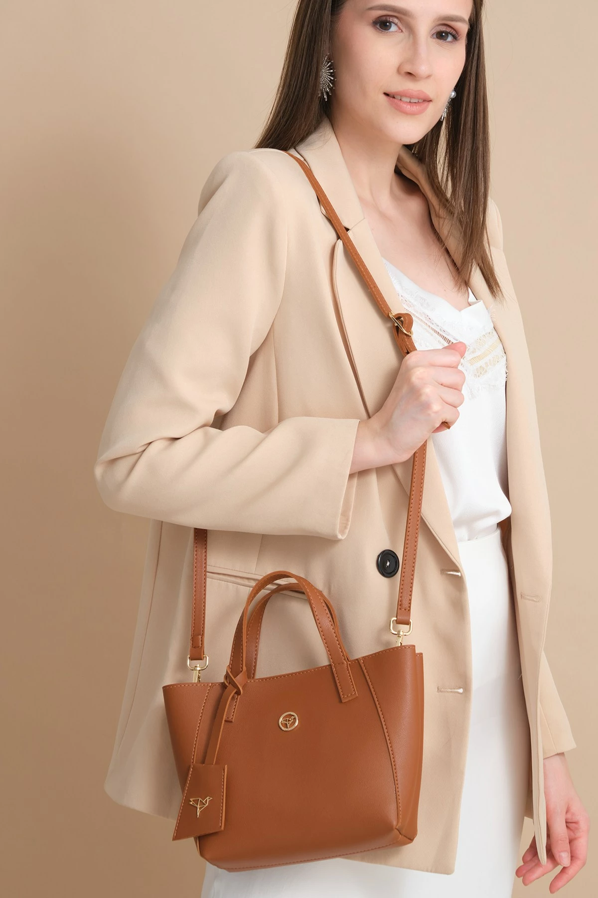 Çantë shpatullës Zoozie Bags, Sofia e vogël, ngjyrë kafe e hapur