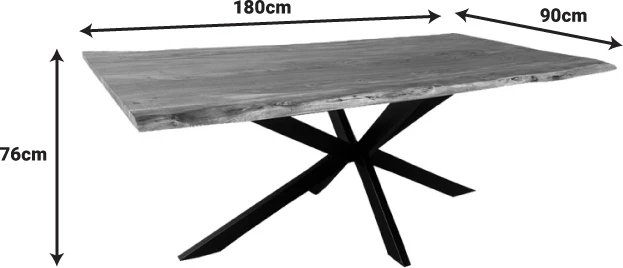 Tavolinë Miles, dru akacie, këmbë metali, 180x90x76cm