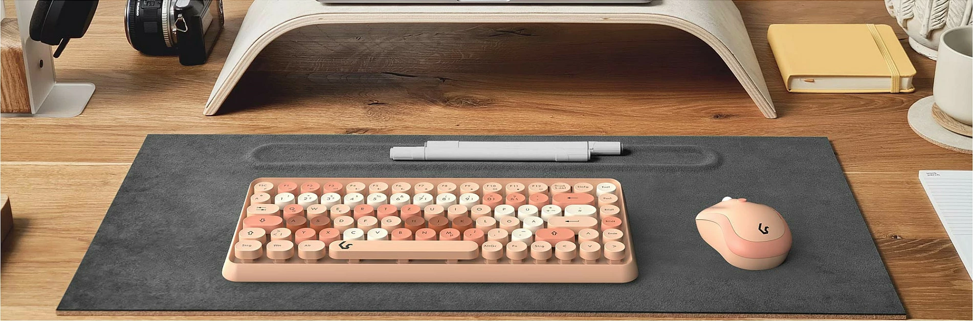 Set tastierë & maus KeySonic KSKM-5200M-RF, wireless, QWERTZ, 86 taste, bezhë/kafe/rozë