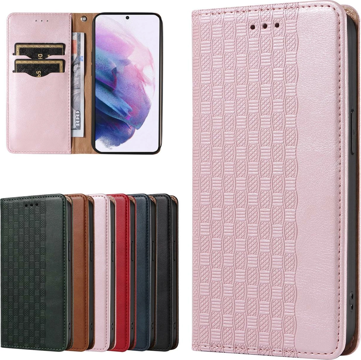 Mbështjellës Hurtel Magnet Strap Case për Samsung Galaxy S22+, me portofol dhe litar dore, Rozë