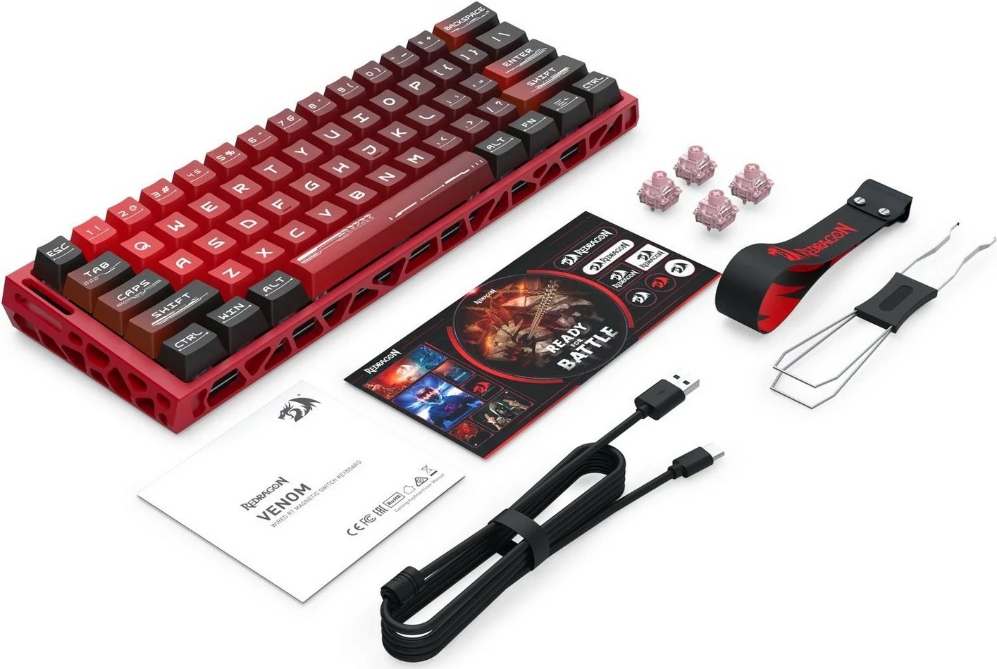 Tastierë gaming Redragon Venom K753-RGB-M, 60%, RGB, Hot-Swap, USB-C, e kuqe
