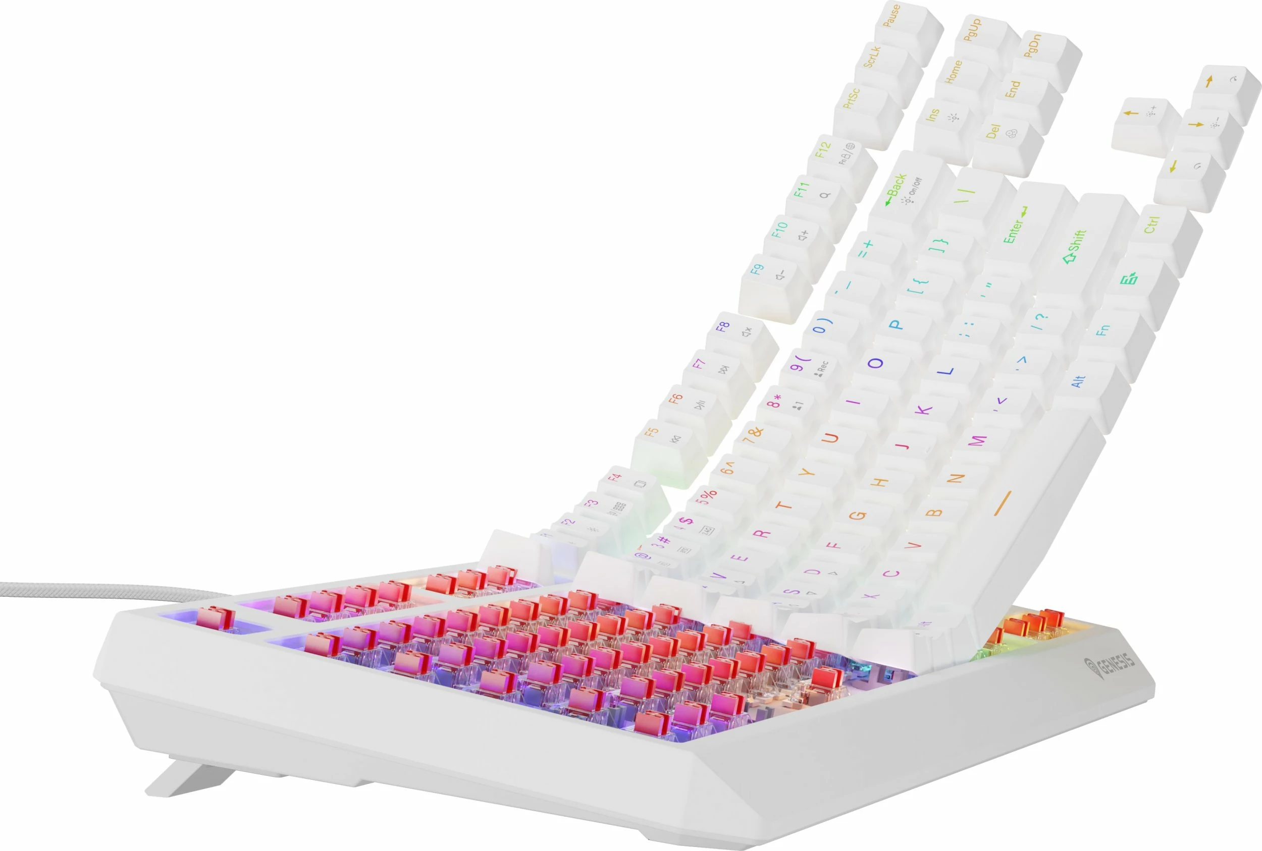 Tastierë gaming mekanike GENESIS Thor 230 TKL Wireless (NKG-2165), Outemu Red, RGB, USB/Bluetooth/2.4GHz, e bardhë