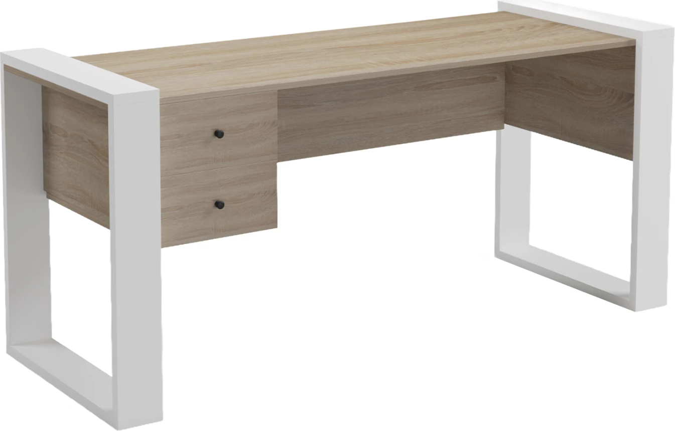 Tavolinë pune me 2 sirtarë, ngjyrë sonama, këmbë të bardha, TONTEL FH2157.01, 160x60x73cm