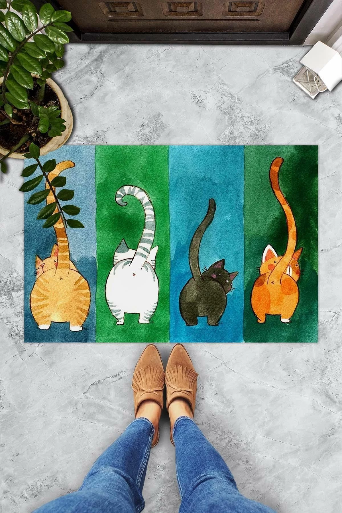 Shilte hyrëse PVC, dizajn me mace, shumëngjyrëshe, 40x60cm