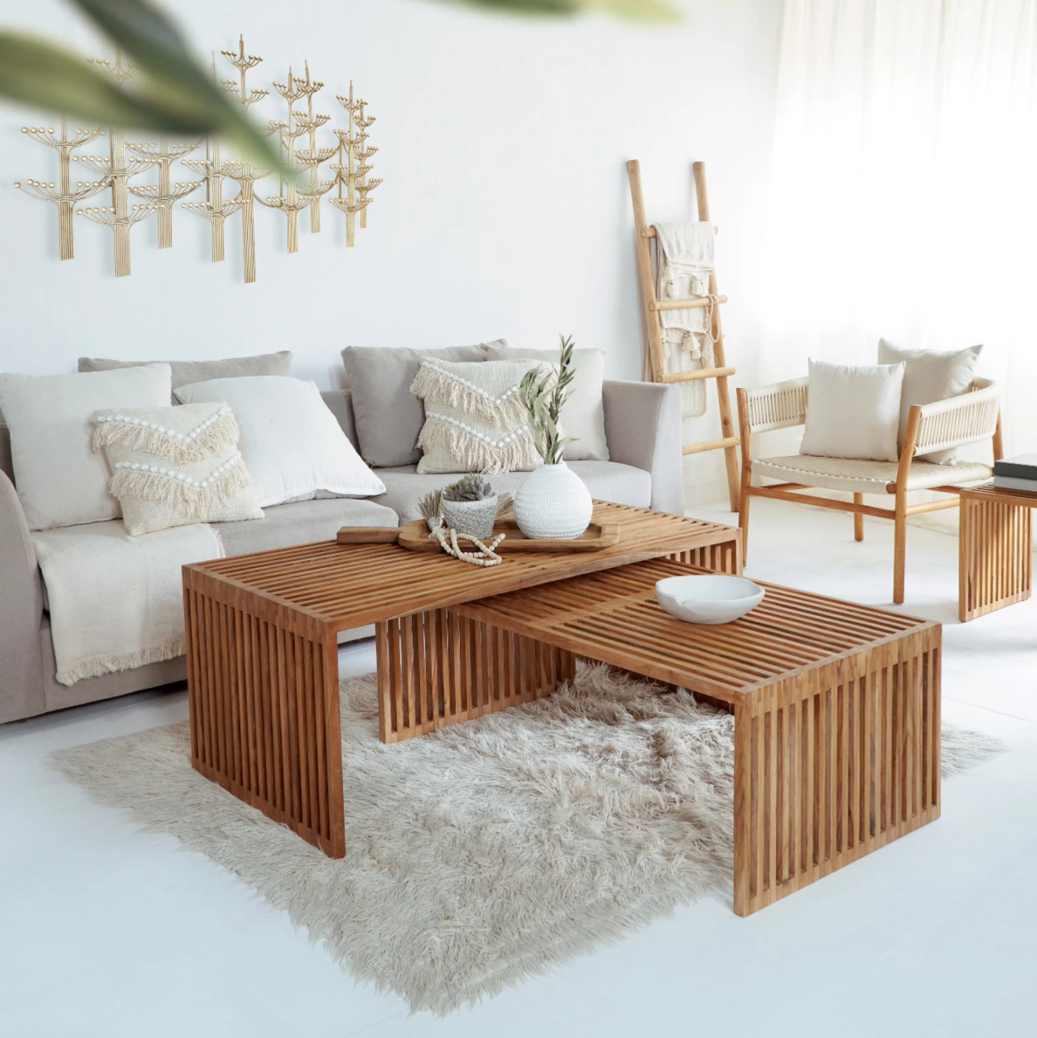 Set tavolinash kafeje NYA FH9548 dru tik ngjyrë natyrale 116x60x46.5H cm