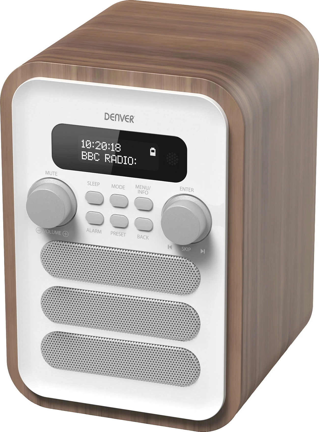 Radio Denver DAB-48WHITE, DAB+ / FM, Bluetooth, alarm, 2.5W, e bardhë/druri