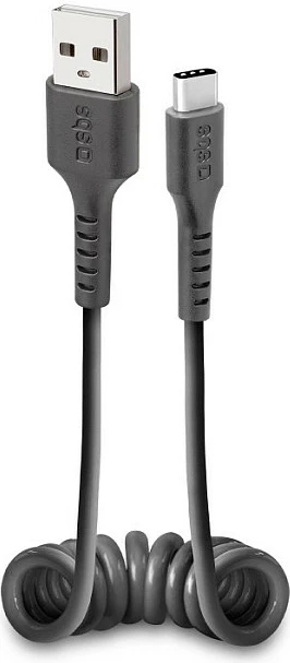 Kabëll karikimi dhe të dhënash SBS USB-A në USB-C, spiral, 0.5 m, USB 2.0, i zi