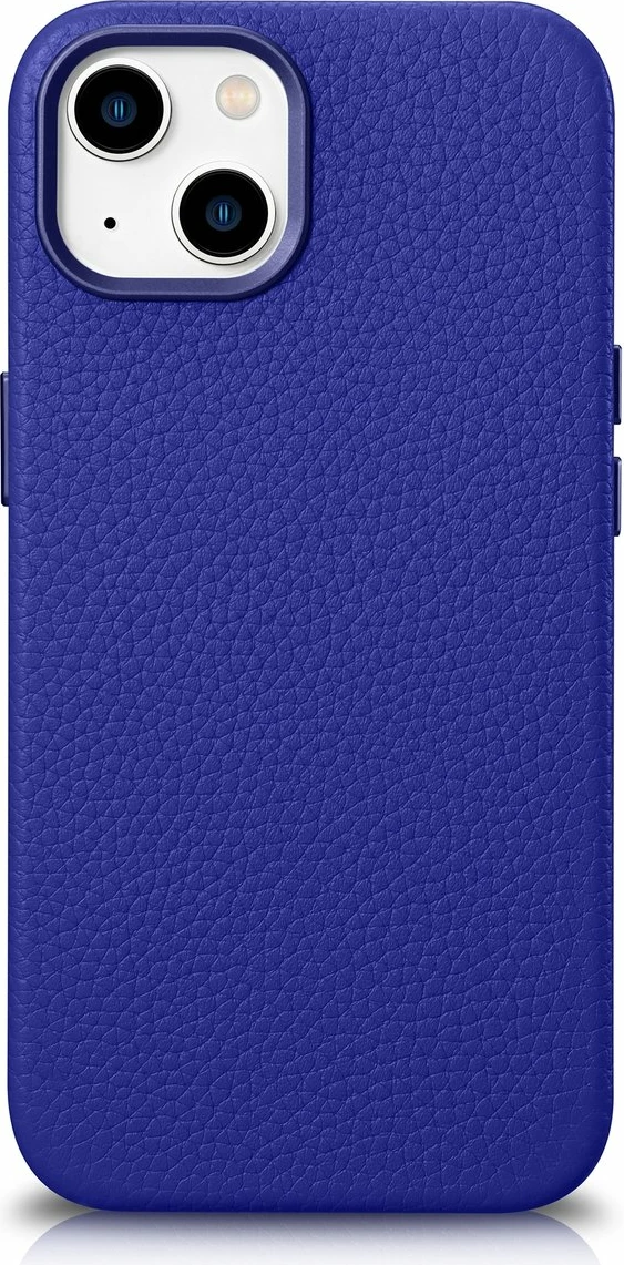 Mbështjellës lëkure iCarer Litchi Premium për iPhone 14 Plus me MagSafe, Kaltër e errët