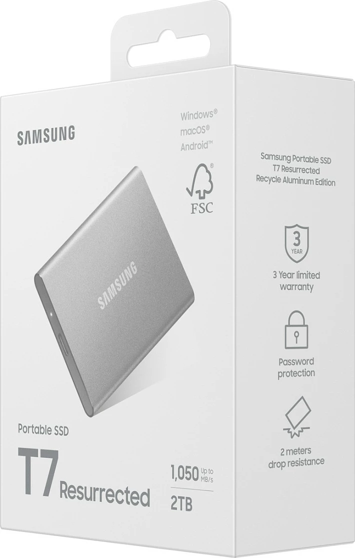 SSD eksterne Samsung MU-PD2T0G/WW, 2 TB, USB-C 3.2 Gen 2, 1050 MB/s, Argjendtë