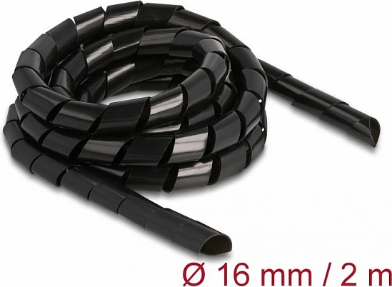 Zorrë spirale për menaxhim kabllash DeLOCK, 2 m, Ø16 mm, PE, e zezë