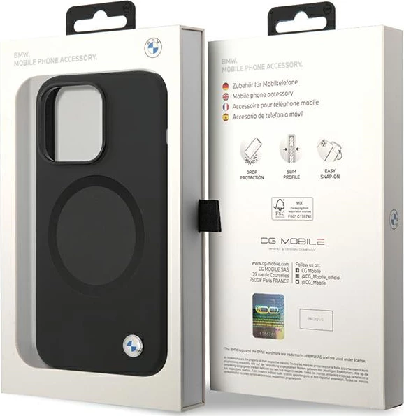 Mbështjellës BMW BMHMP14LSILBK2 për iPhone 14 Pro, MagSafe, i zi