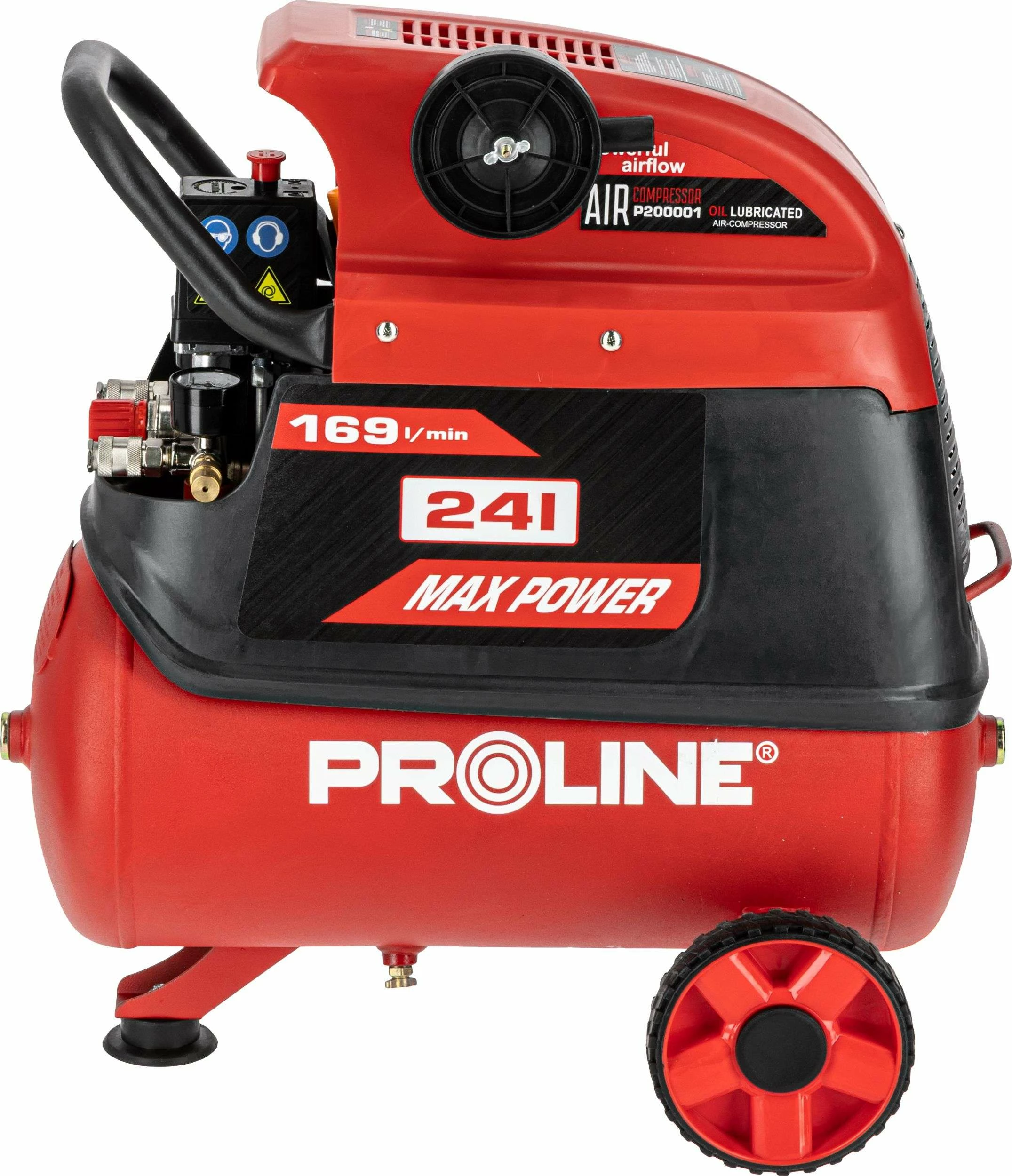 Kompresor ajri me vaj PROLINE P200001 24L 1500W/2HP 8 bar 169 l/min, set me aksesorë