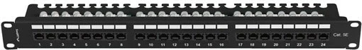 Patch panel LANBERG 24 porta, 1U, 19 inç, kat.5E, me organizer kabllash, zi