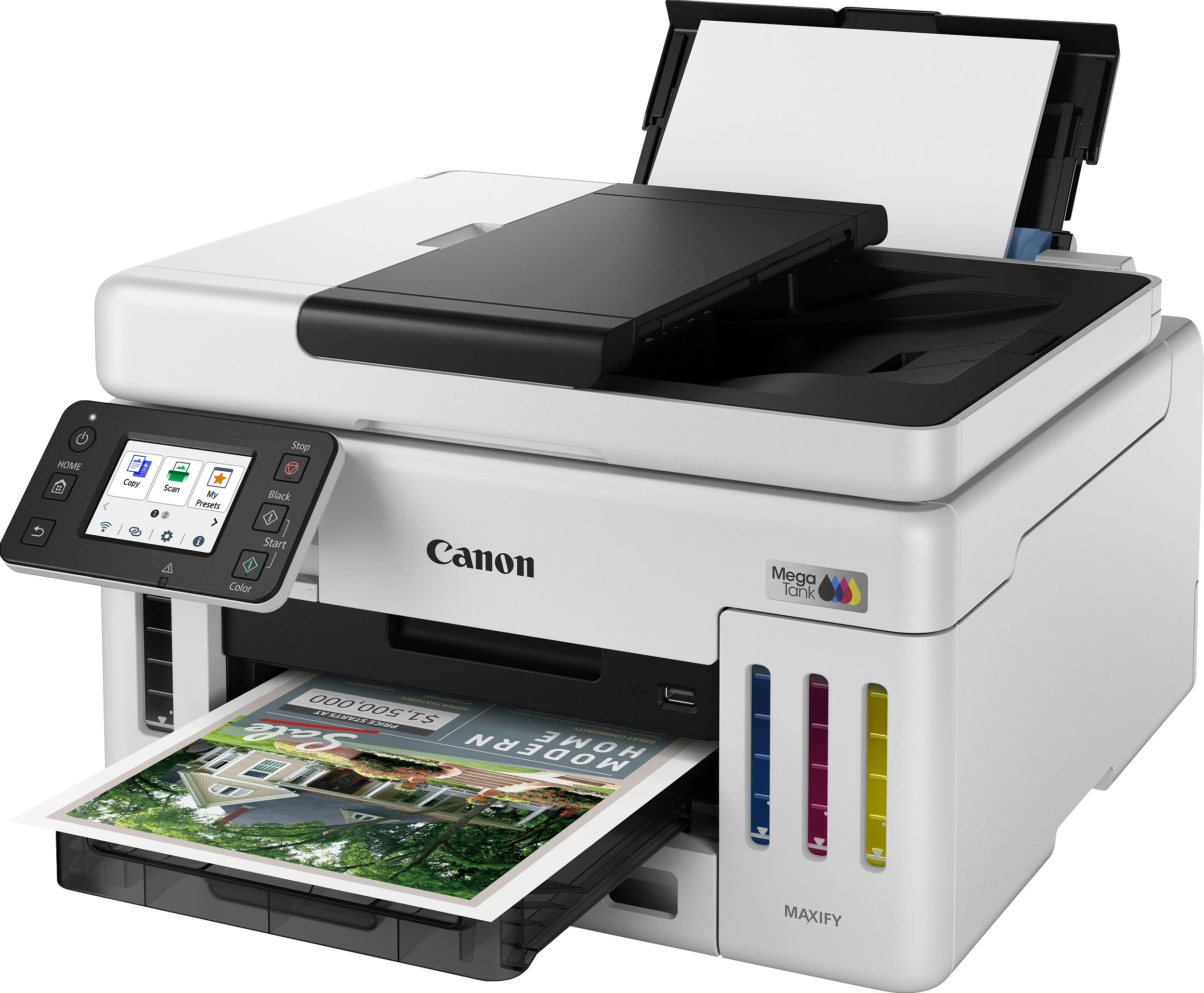 Printer multifunksional Canon MAXIFY GX6150, Inkjet me ngjyra, A4, Duplex, Wi‑Fi/Ethernet, bardh e zi