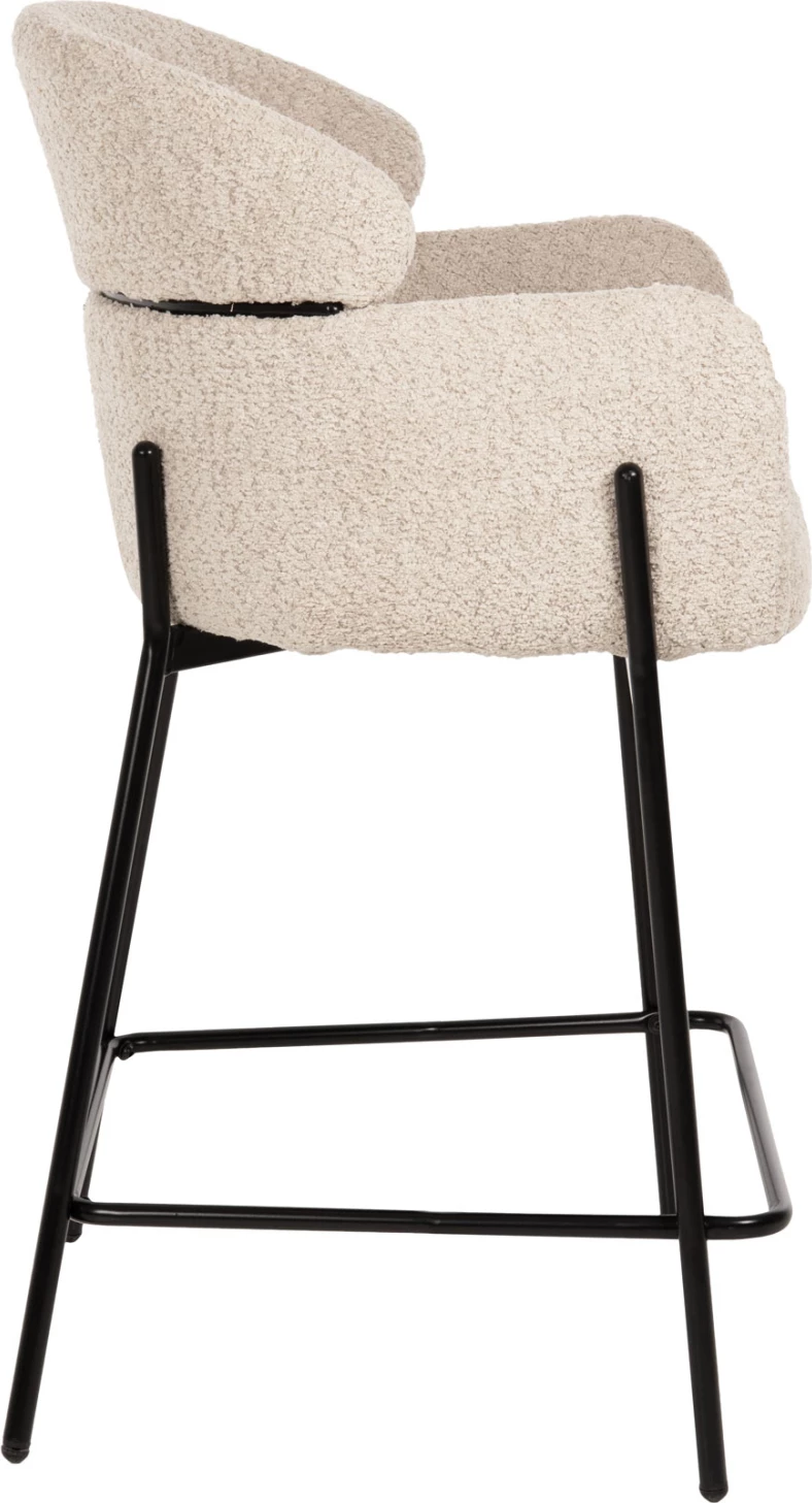 Karrige për bar mesatare WOLF FH8584.02, pëlhurë boucle ecru-këmbë metalike të zeza, 56x56x96Hcm., set prej 2 copë