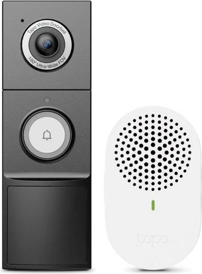 Zilë dere smart me kamerë, TP-Link, Tapo D235, 2K 5MP, 180° fushëpamje, pa tela & me tela, AI detektim, ruajtje lokale & cloud, e zezë