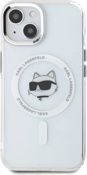 Mbështjellës Karl Lagerfeld IML Metal Choupette Head MagSafe për iPhone 15 Plus, Bardhë