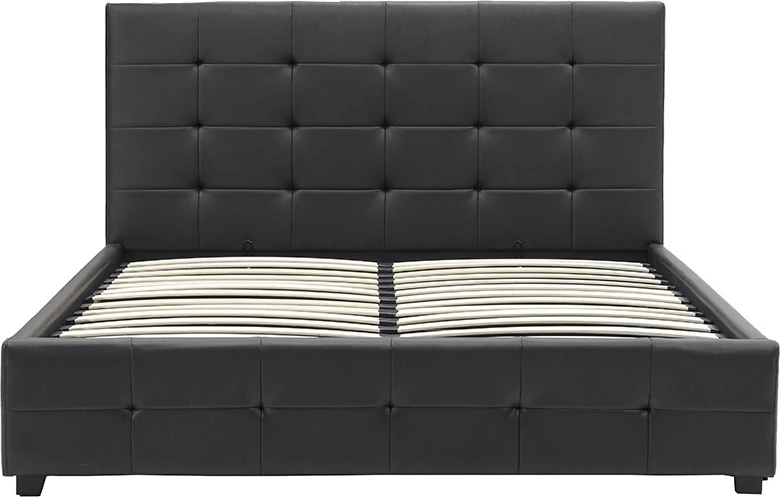 Krevat dopio Roi PU me hapësirë ruajtjeje, ngjyrë e zezë mat, 160x200