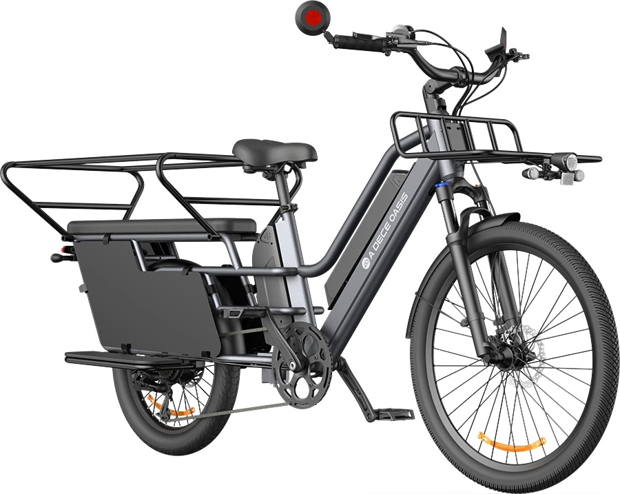 biçikletë elektrike kargo ADO Oasis 261T, motor 250W, bateri dyfishe 48V 13.5Ah + 48V 9Ah, deri 180 km, gri, me dorezë gazi