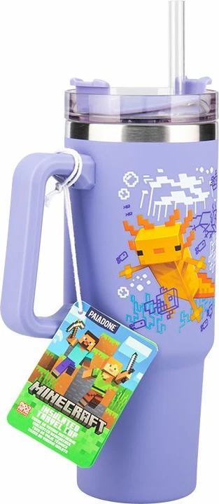 Gotë termike udhëtimi Paladone Minecraft XL 900 ml me pipëz, vjollcë