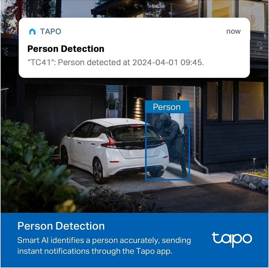Kamerë sigurie IP TP-Link Tapo TC41 V2, Wi-Fi, Pan/Tilt 360°, 2K, IP65, Alexa/Google, bardhë/zezë