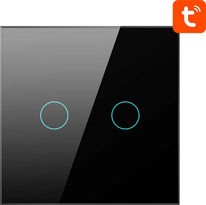 Switch i mençur dritash ZigBee, Avatto ZTS02-EU-B2, 2-kanal TUYA/Smart Life, prekës, i zi