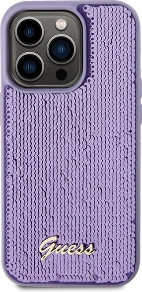 Mbështjellës Guess Sequin Script Metal për iPhone 15 Pro Max, vjollcë