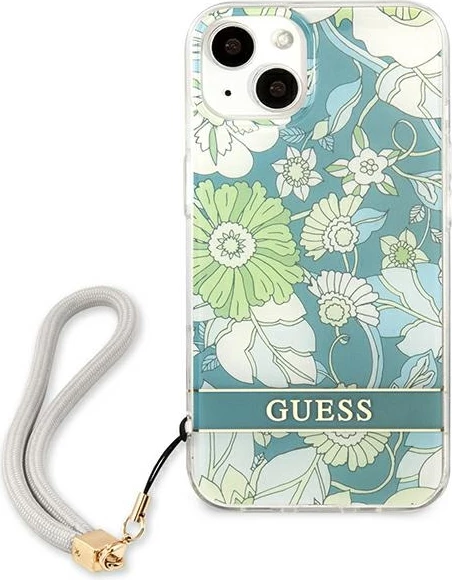 Mbështjellës Guess GUHCP13SHFLSN për iPhone 13 mini 5.4", Flower Strap, Gjelbër