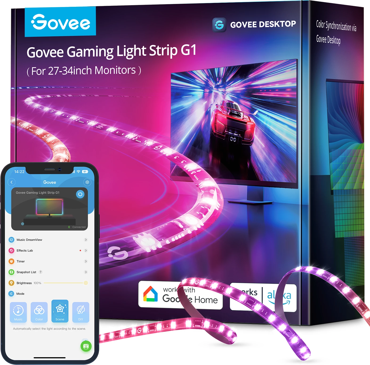 Shirit LED gaming Govee G1 H6609 për monitor 24-26\", RGBIC, Wi‑Fi + Bluetooth