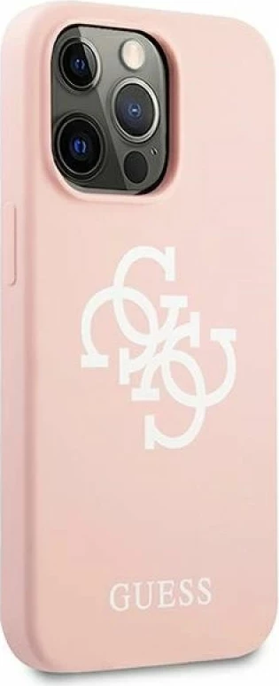 Kuti silikoni Guess 4G Logo për iPhone 13 Pro Max, rozë