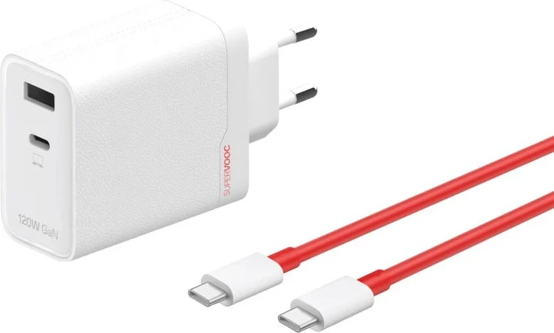 Karikues OnePlus SUPERVOOC, 120 W, USB-A dhe USB-C, Bardhë