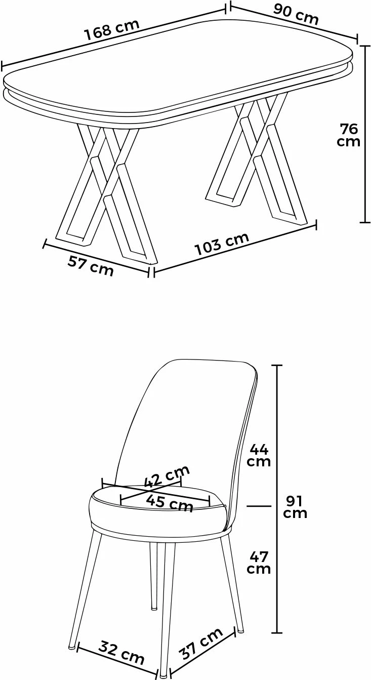 Set tavoline me karrige për ngrënie (7 copë), Skye Decor, ngjyrë arrë e çelët, ari, antracit
