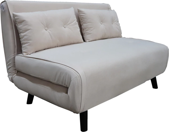 Divan-krevat Josuane, dy vendesh, kadife bezhë, këmbë druri të zeza, 122x80x81cm