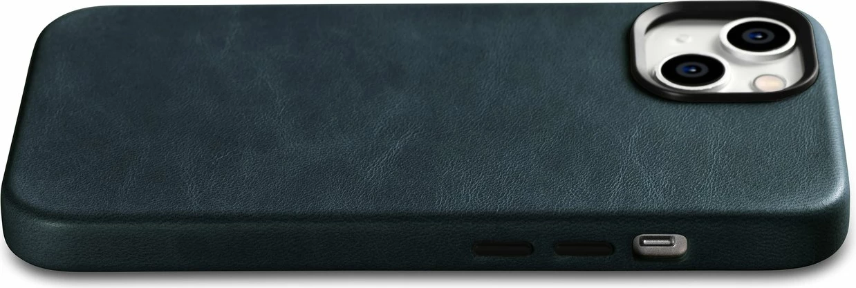 Mbështjellës lëkure iCarer Oil Wax Premium për iPhone 14 Plus me MagSafe, Kaltër e errët