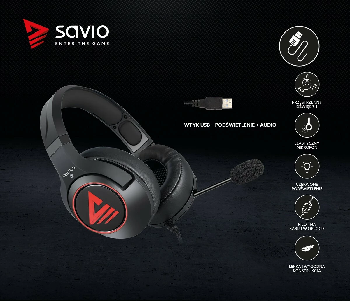 Kufje gaming Savio Vertigo me mikrofon, Surround 7.1, USB, të zeza