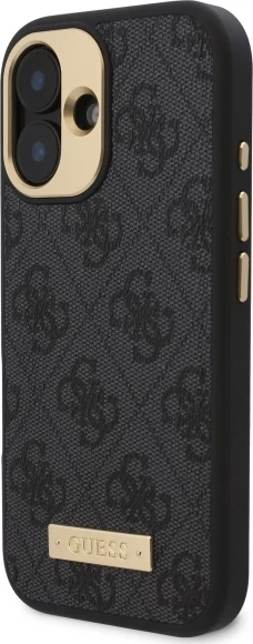 Mbështjellës Guess 4G Logo Plate MagSafe për iPhone 16 Plus, Zi