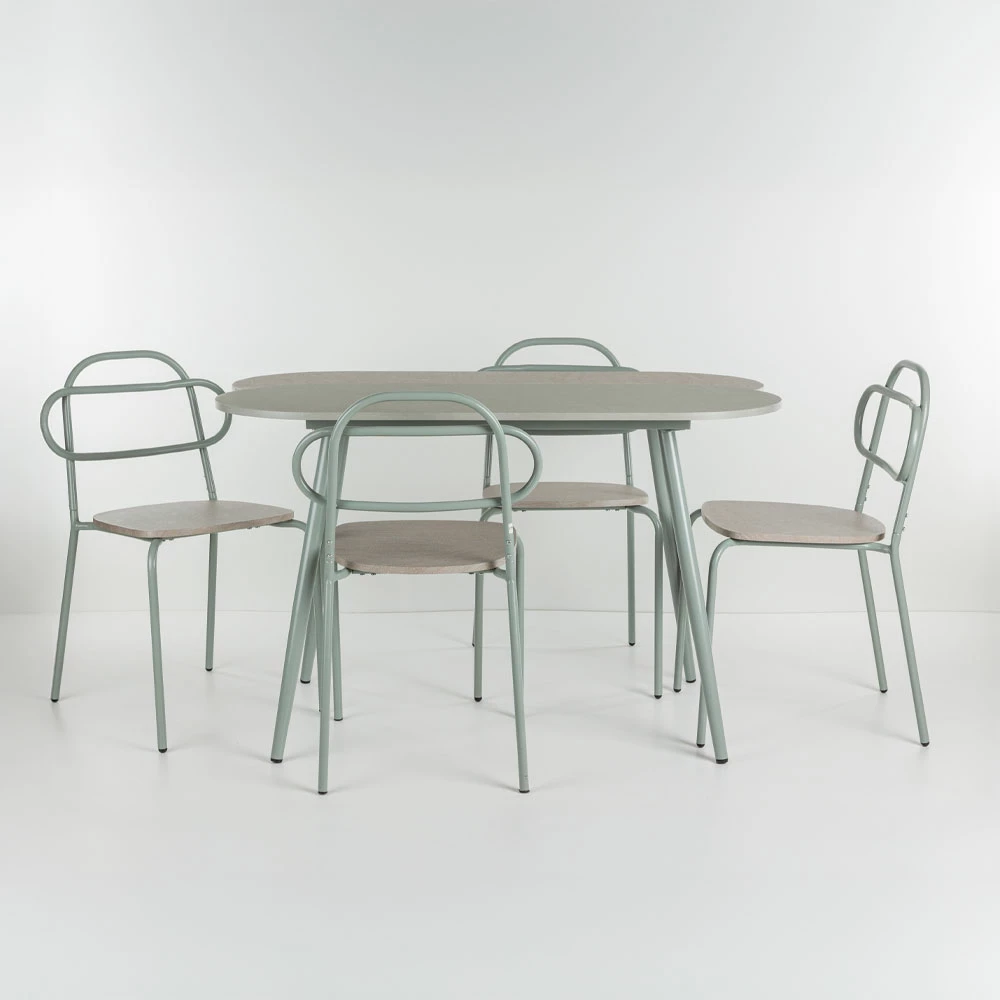 Tavolinë me karrige italiane, 4+1, ngjyrë gri-gur, 120x75x75