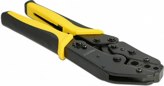 Pincë krimpimi DeLOCK Universal Coax, ratchet të ndërrueshme, 1.73 mm / 5.41 mm, e zezë/verdhe